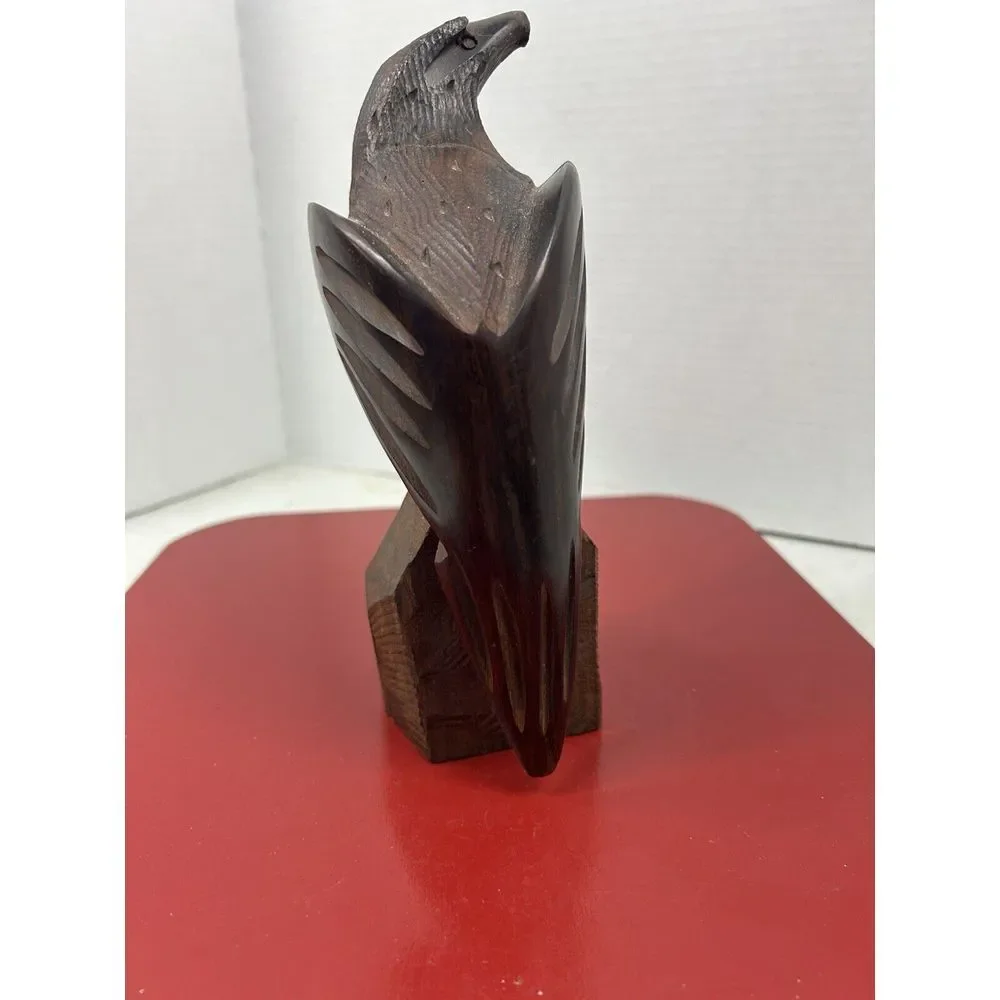 Vintage Hand Carved Ironwood Perched Eagle Hawk Bird of Prey Sculpture 8